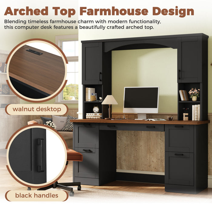 Farmhouse Computer Desk With Hutch