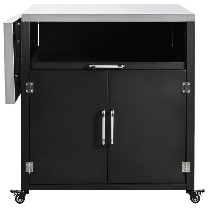 Versatile Outdoor Cabinet With Folding & Expandable Work Surfaces, Ample Storage Space, And Lockable Wheels - Matte Black