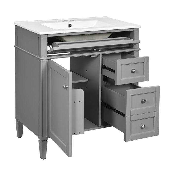 Bathroom Vanity With Top Sink, 2 Drawers & Tip Out Drawer