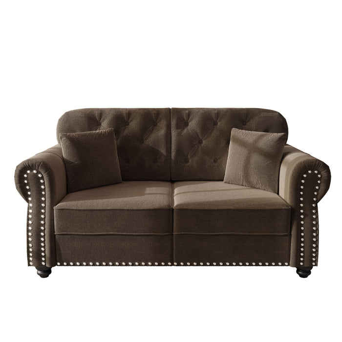 Upholstered Chesterfield Sofa With Nailhead Trim And Rolled Armrests