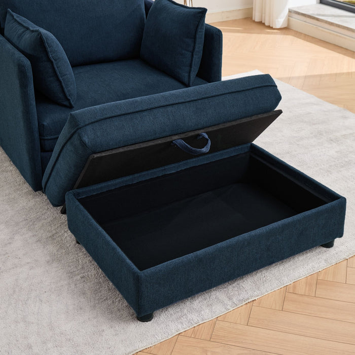 Oversized Deep Seat Accent Chair With Matching Storage Ottoman & Throw Pillows