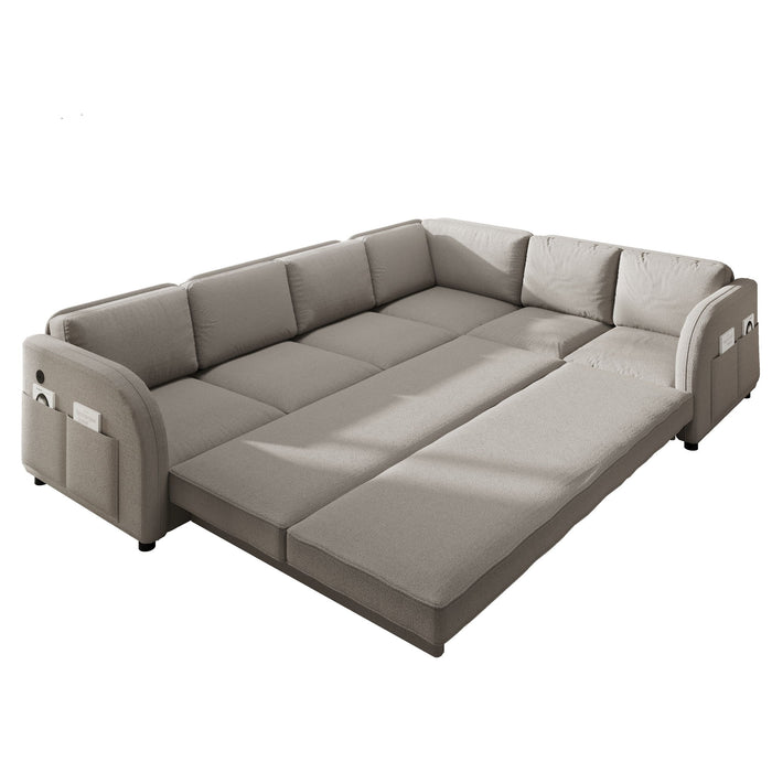 L-Shaped Couch With Pull-Out Bed, Convertible Sleeper Sofa With Side Pocket & USB Port
