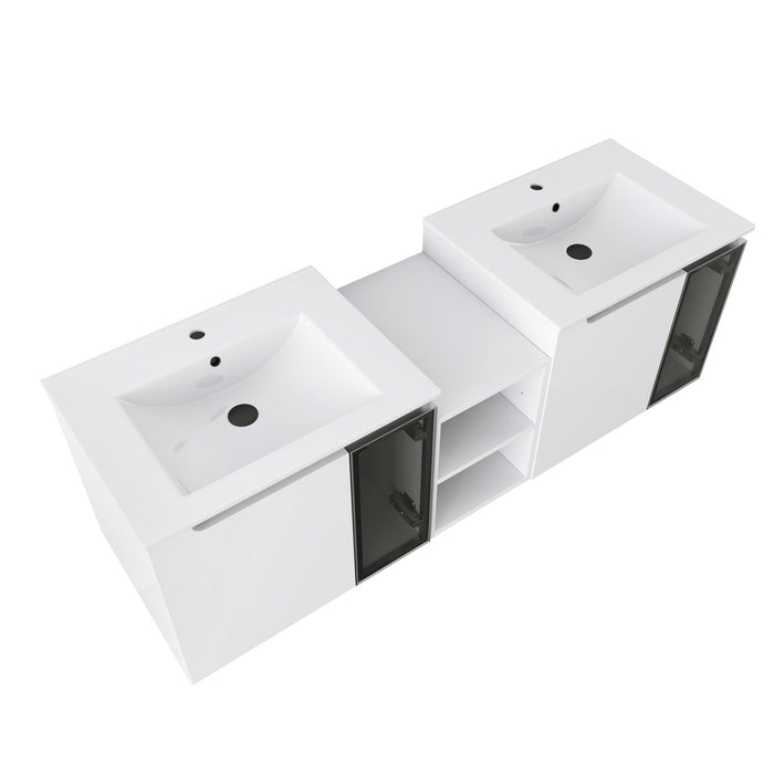 Wall Mounted Bathroom Vanity With Sink, Soft Close Doors, Cabinet & Half Door