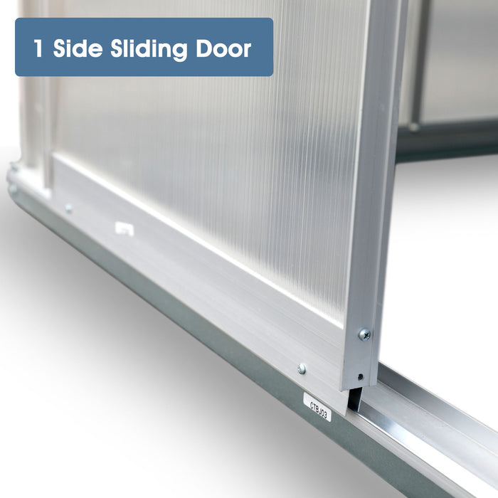 Walk-In Polycarbonate Greenhouse & Roof Vent, Sliding Doors, Aluminum Hobby Hot House For Outdoor