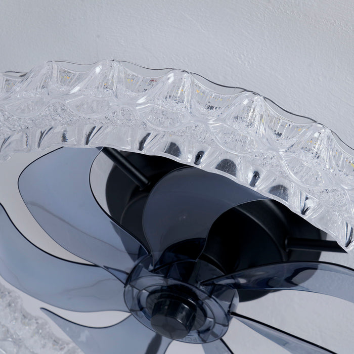 LED Light Source And Remote Control, 3000 - 6500K Dimmable Flush Mount LED Fan Light, 6 Speeds, Quiet DC Motor - Matte Black
