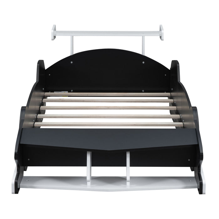 Race Car-Shaped Platform Bed With Wheels