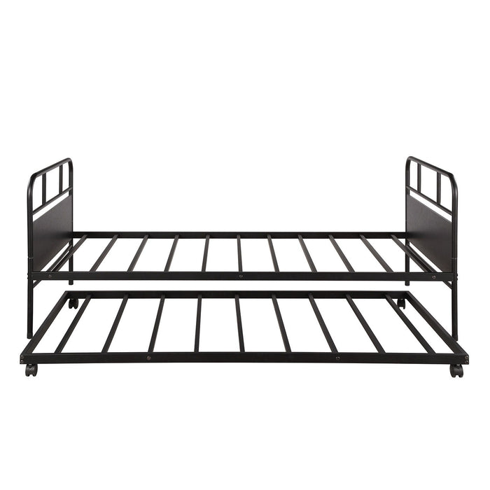 Twin Size Daybed Platform Bed Frame With Trundle Built In Casters - Black