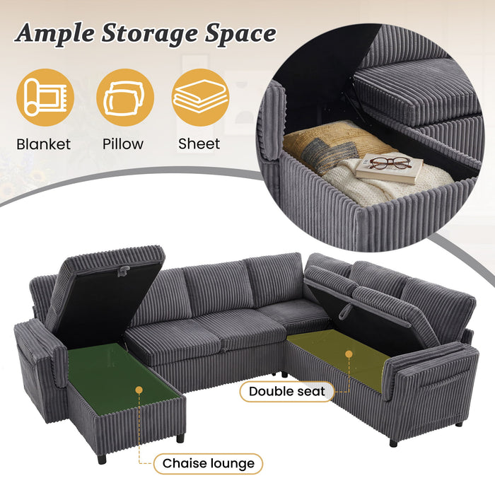 Convertible U-Shaped Sectional Sofa Bed With USB Ports And Storage