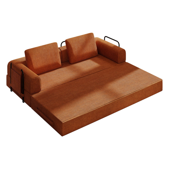 Convertible Sleeper Sofa Bed With Cylindrical Pillow, Fixed Shape Frame