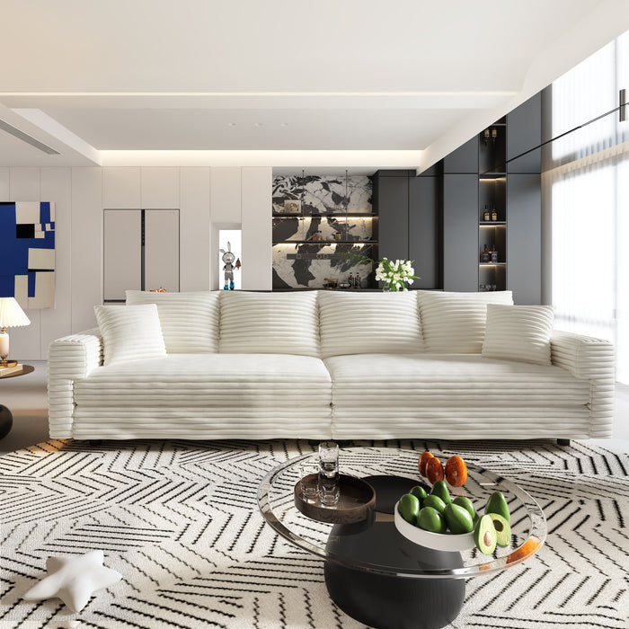 Plush Corduroy 4 Seat Sofa, Modern Comfy Upholstered Sofa Cloud Couch, Deep Seat Couches With Soft Pillows