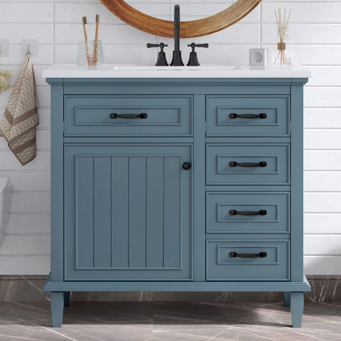 Modern Bathroom Vanity With Sink Top, Flip Drawers, Adjustable Shelf