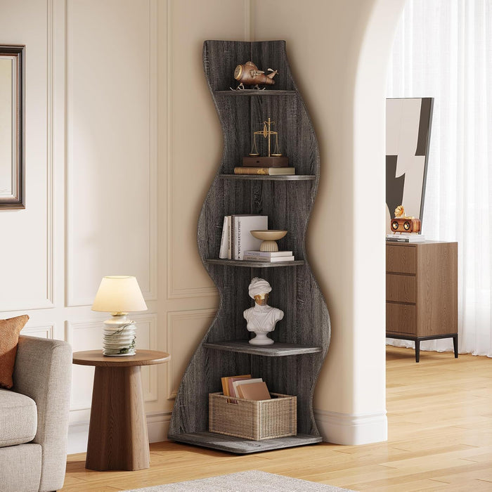 5 Tier Wavy Corner Bookshelf And Plant Stand For Living Room