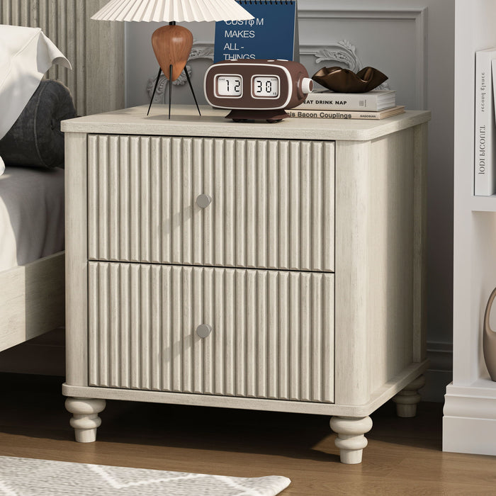 Fluted Nightstand With 3 Drawers