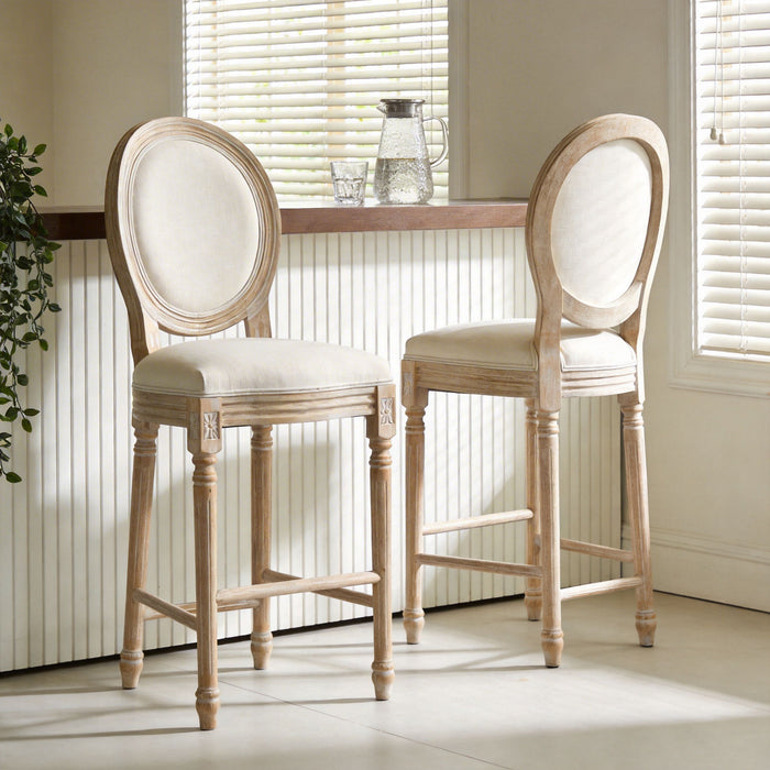 French Country Bar Chairs & Round Back (Set of 2)