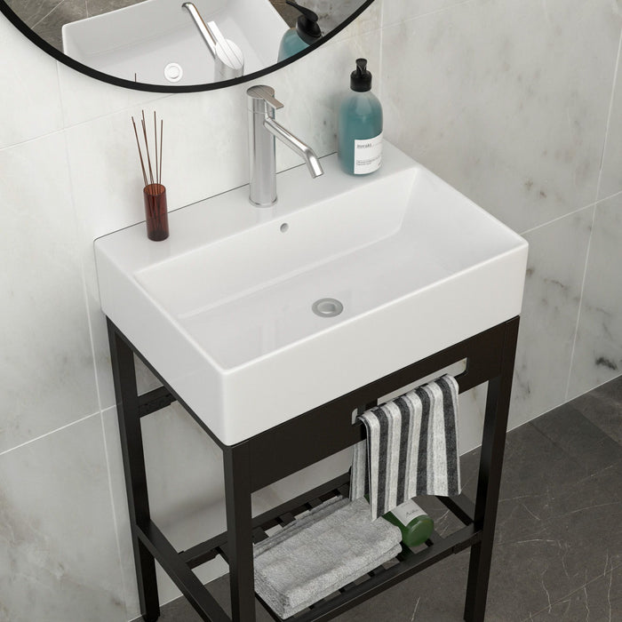 Console Sink With 304 Legs, 24" X 16.75", Wall Mounted Design - White / Black