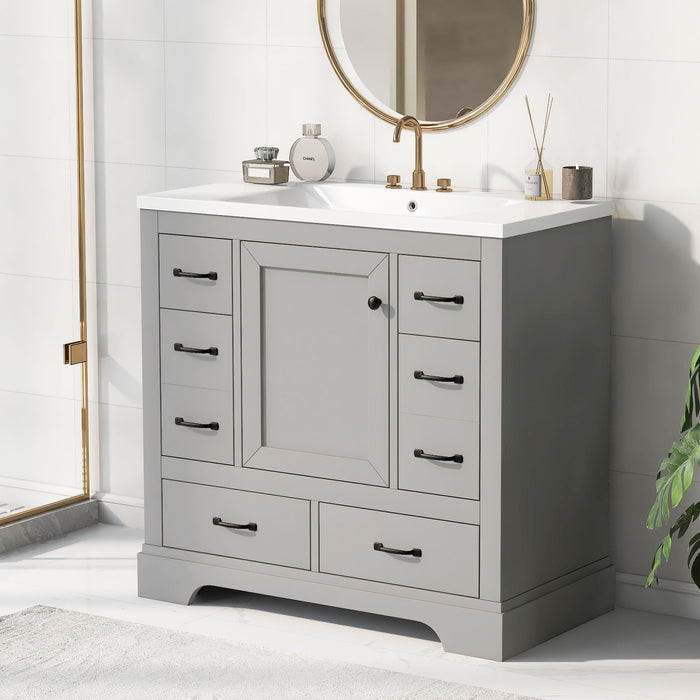 Modern Bathroom Vanity With Sink, 6 Drawers, Adjustable Shelf