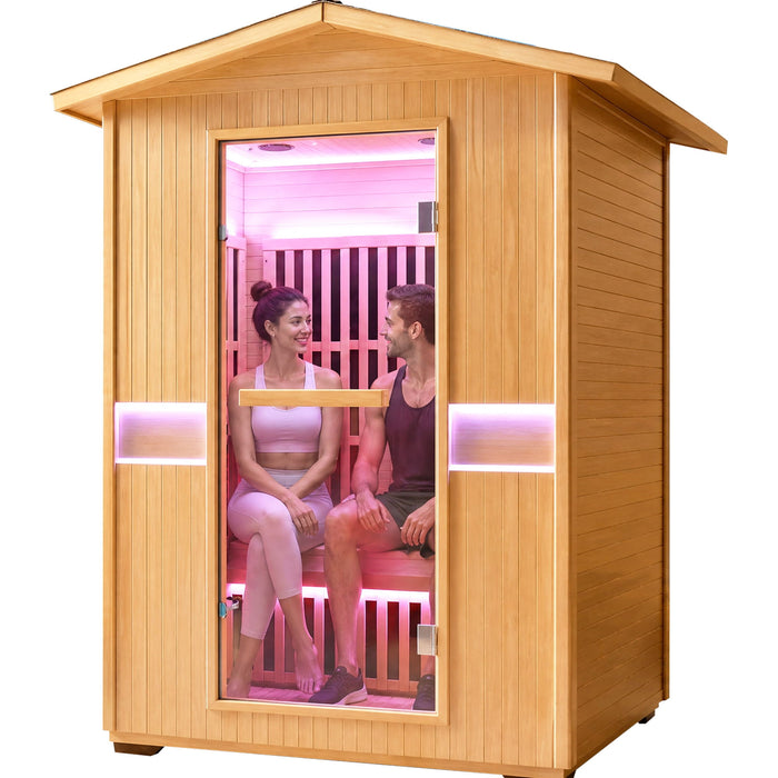 2000W Double Outdoor Far Infrared Sauna Room - Ameican White Oak