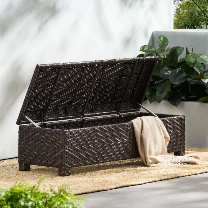 Santiago - Wicker Storage Bench - Brown Multi