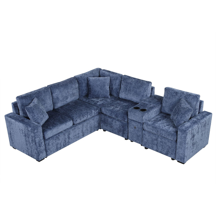 Contemporary L Shaped Convertible Sofa Bed With Pull Out Bed, Cup Holders, And Storage