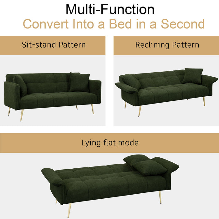 Convertible Double Futon Sofa Bed With Folding Armrests For Living Rooms