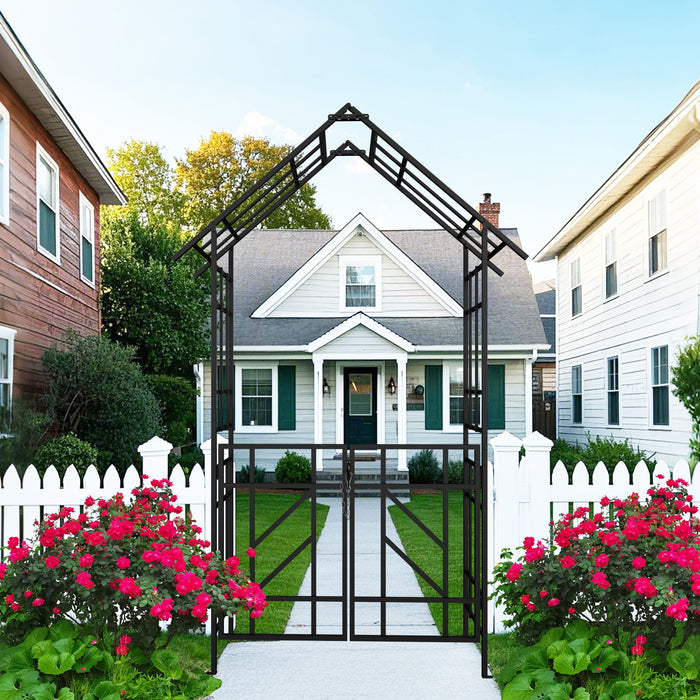 Garden Arch With Gate Climbing Plants Support Outdoor - Black