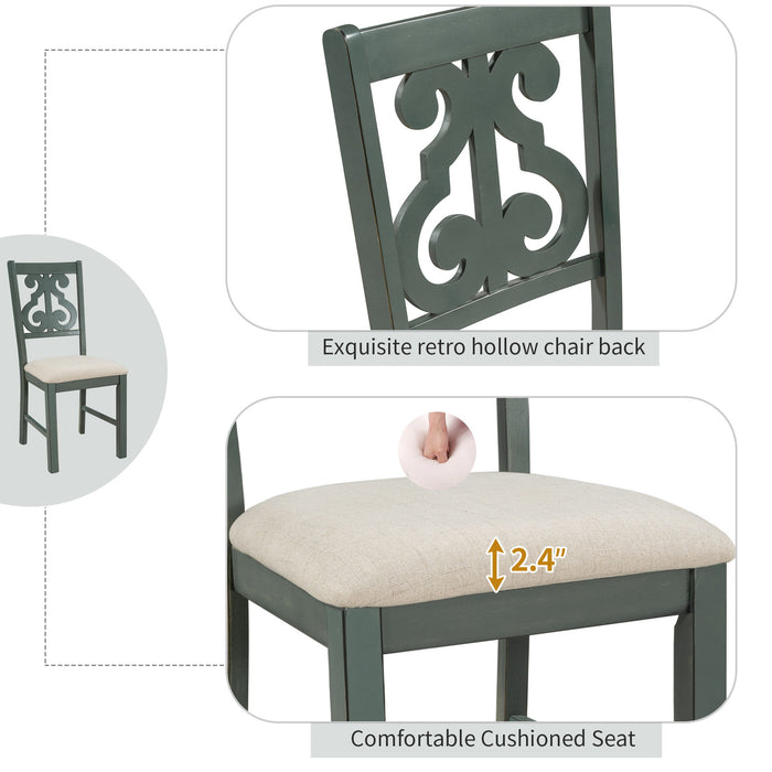5 Piece Round Dining Table And Chair Set With Unique Legs And Hollow Chair Back
