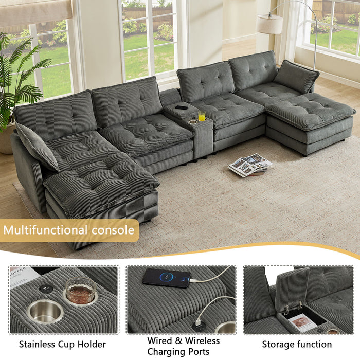 Oversized Modular Sectional Sofa With Multi Functional Console