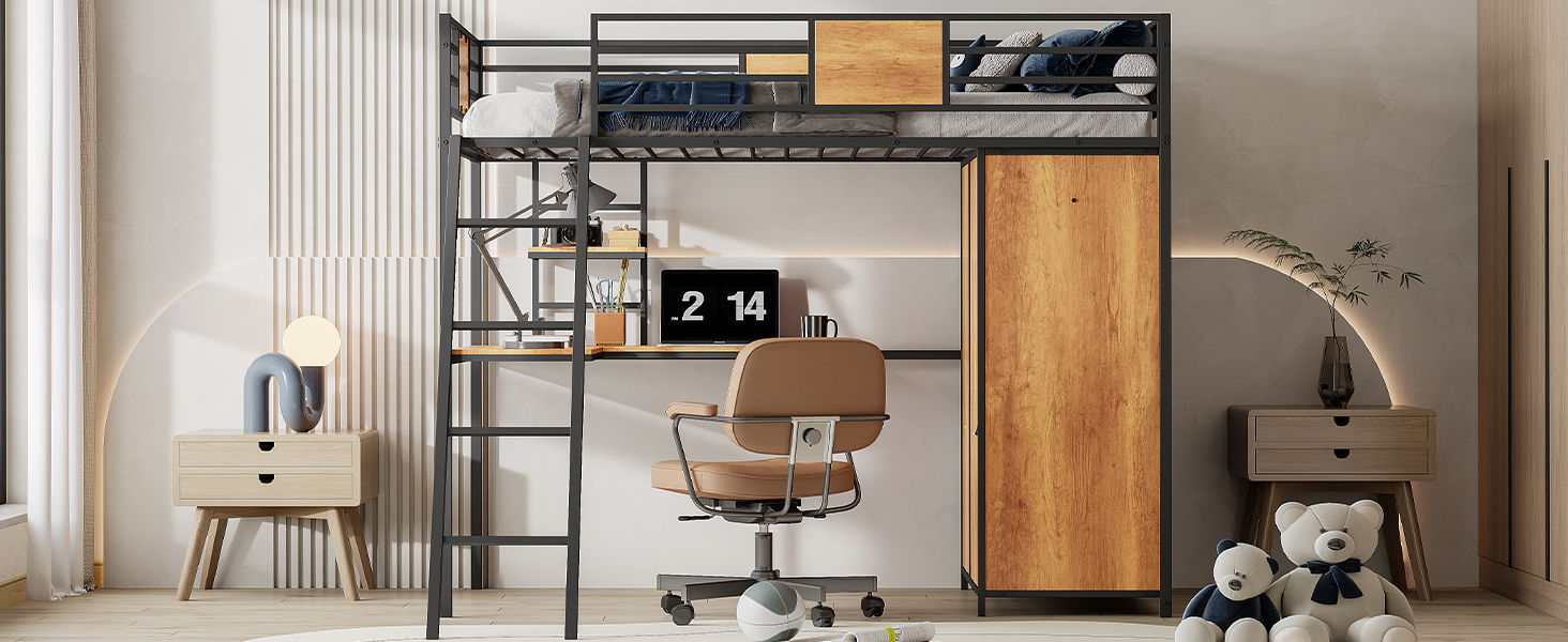 Loft Bed With L Shape Desk And Wardrobe