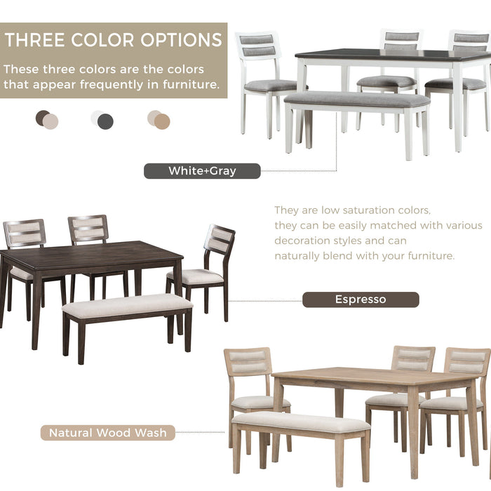 6 Piece Dining Set, Upholstered Chairs And Bench