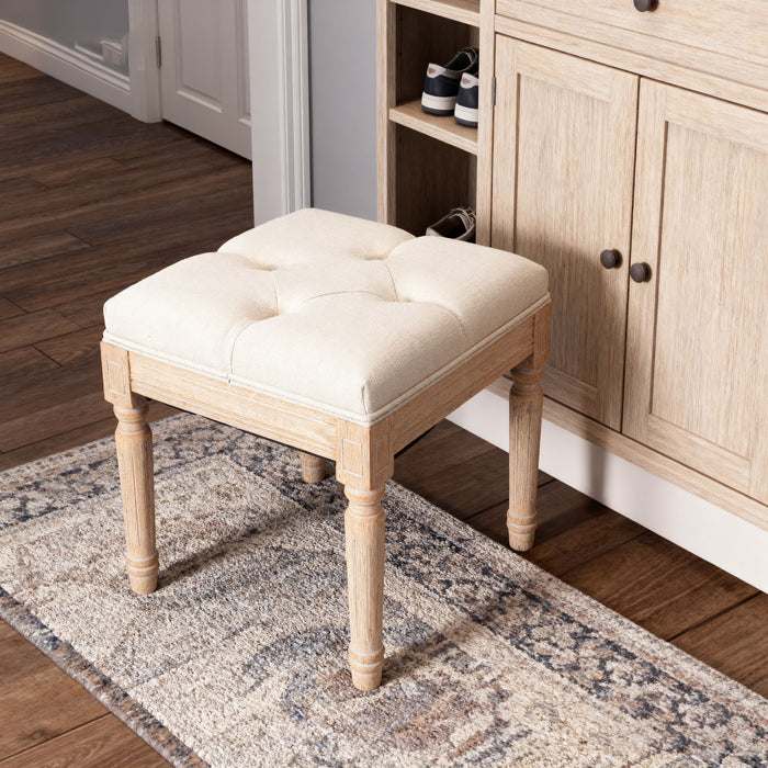 Small Padded Square Ottoman Bench For Living Room - Beige