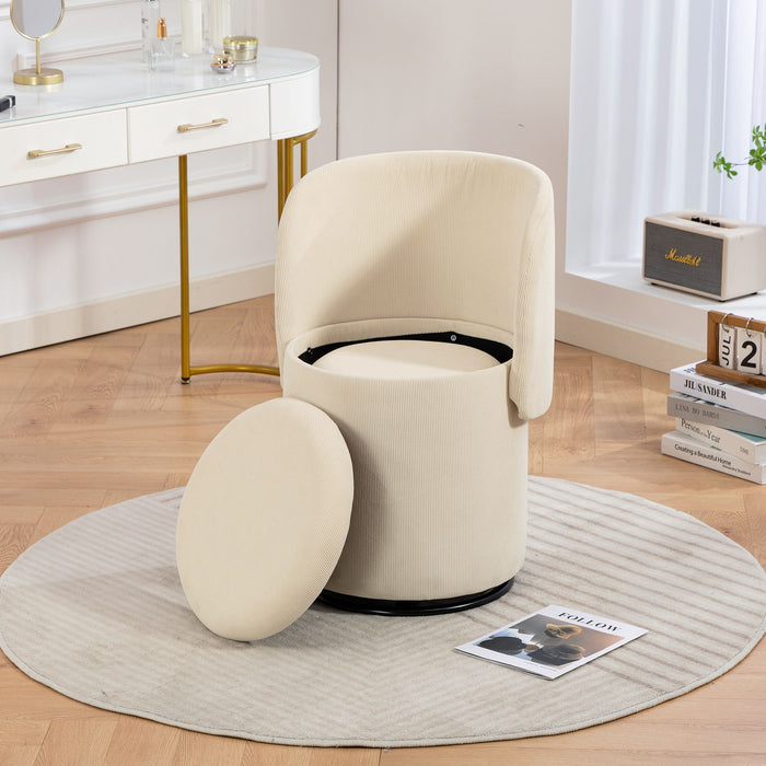 Barrel Chair, Built In Storage, 360° Swivel - Beige