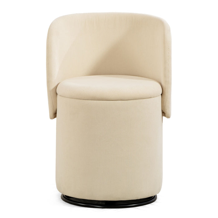 Barrel Chair, Built In Storage, 360° Swivel - Beige