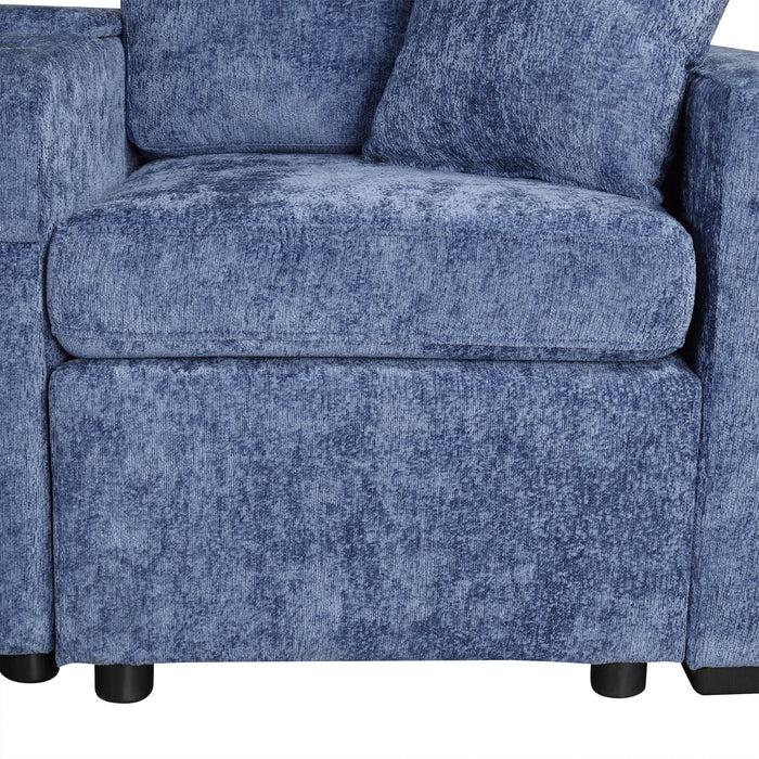 Contemporary L Shaped Convertible Sofa Bed With Pull Out Bed, Cup Holders, And Storage