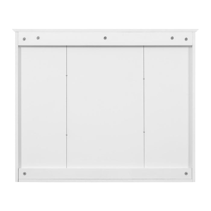 Wall Mounted Mirror Cabinet With 5 Adjustable Shelves, Rectangular Storage For Bathroom - White