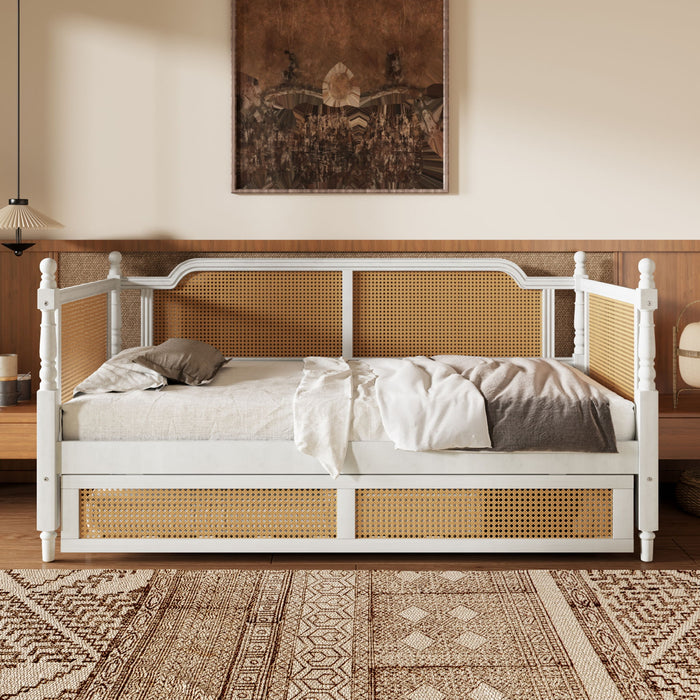 Traditional Style Rattan Daybed, No Box Spring Needed