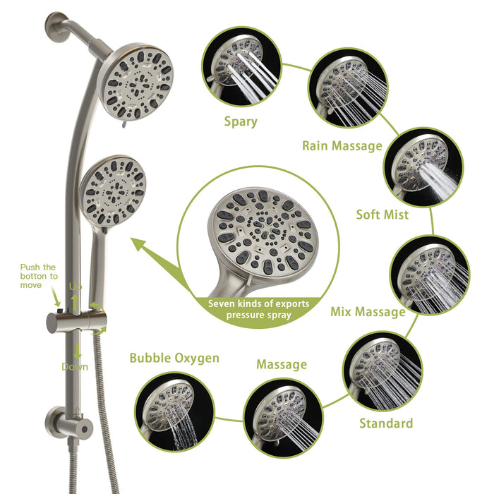 Multi Function Dual Shower Head Shower System With 4.7" Rain Showerhead, 7 Function Hand Shower, Adjustable Slide Bar