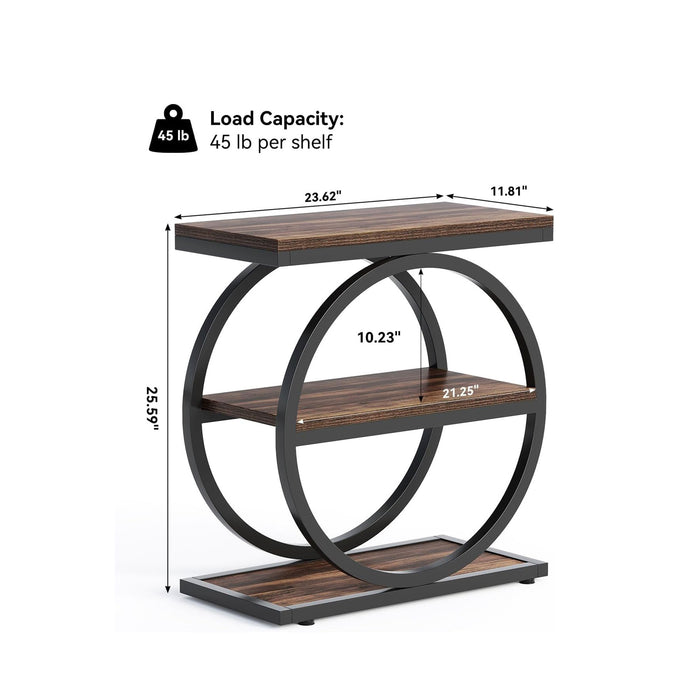 Industrial Narrow End Table With 3 Shelves