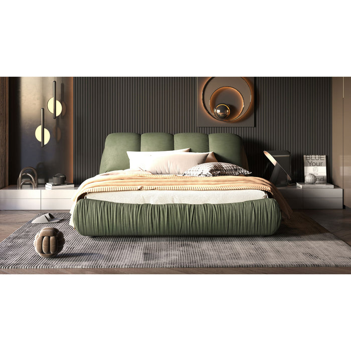 Luxury Upholstered Platform Bed With Oversized Padded Backrest And Solid Wood Frame