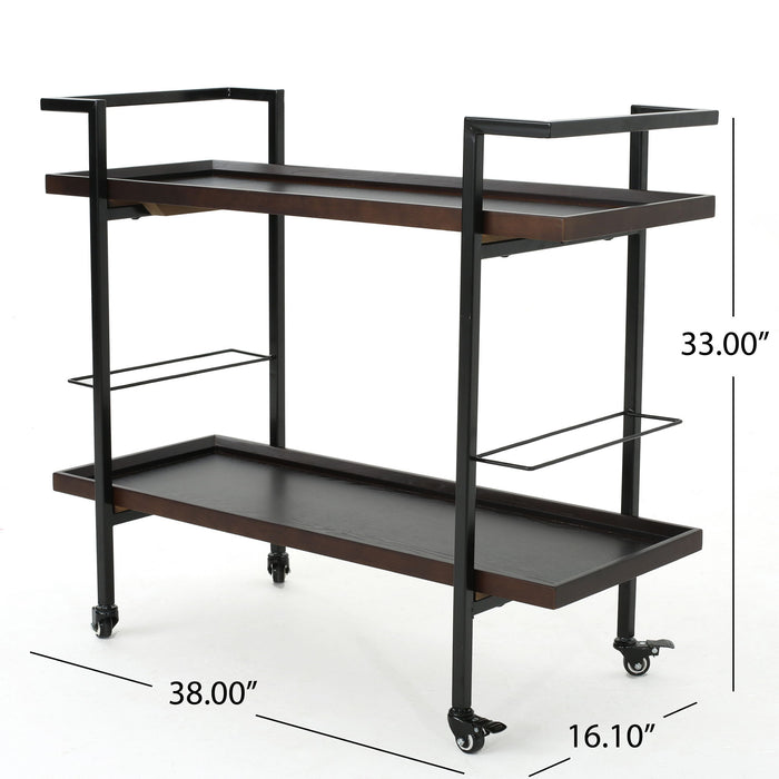 Modern Industrial Bar Cart With Shelving And Casters
