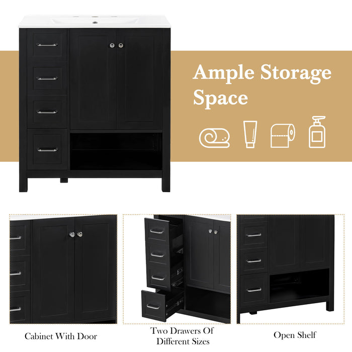 Bathroom Vanity With Sink Top, Bathroom Vanity Cabinet With 2 Doors And 2 Drawers, Open Shelf