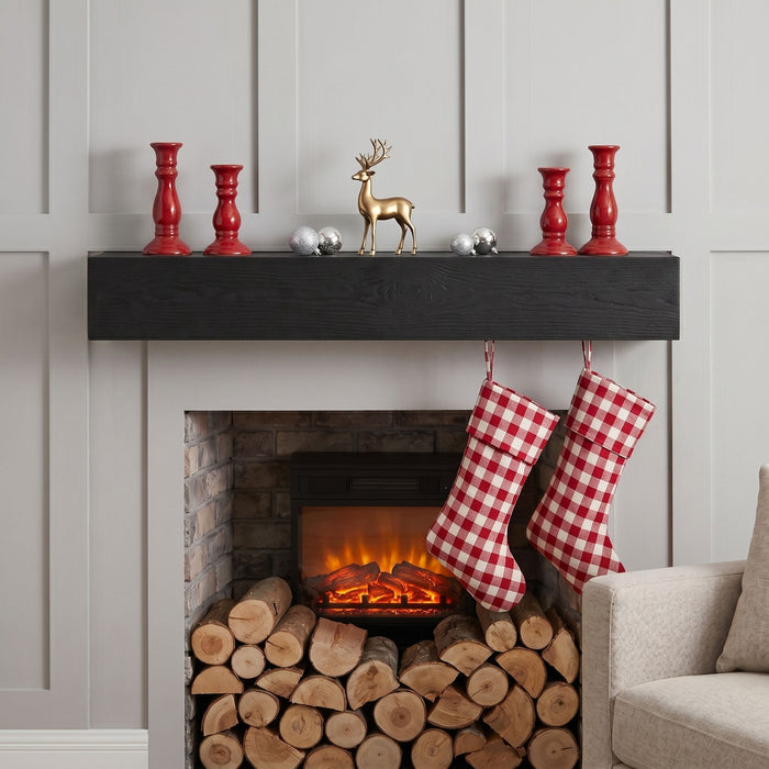 48'' Embossed Fireplace Mante, Wall Mounted Floating Shelf - Black