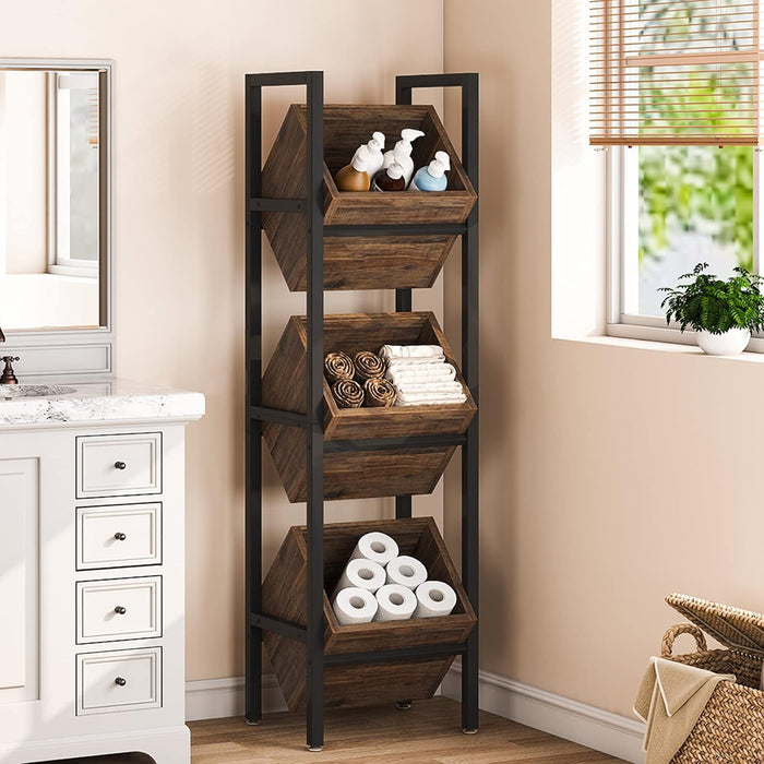 3 Tier Basket Stand With Angled Baskets, Vertical Storage Tower For Kitchen - Black