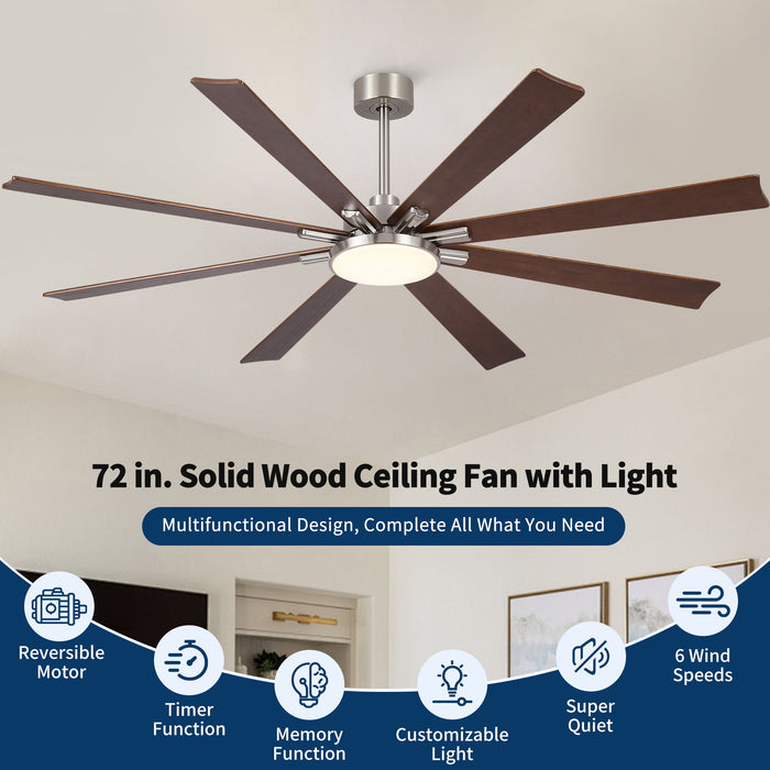 Large Ceiling Fan With Dimmable LED Light 8 Blades Remote Control, Reversible DC Motor