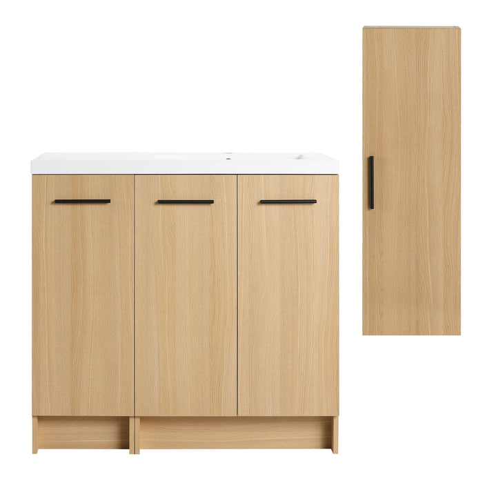 Freestanding Bathroom Vanity Set With Tall Linen Cabinet, 3 Door Storage Cabinet, Single Sink