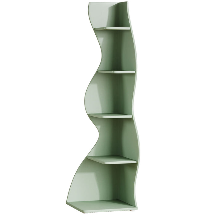 5 Tier Wavy Corner Bookshelf And Plant Stand For Living Room
