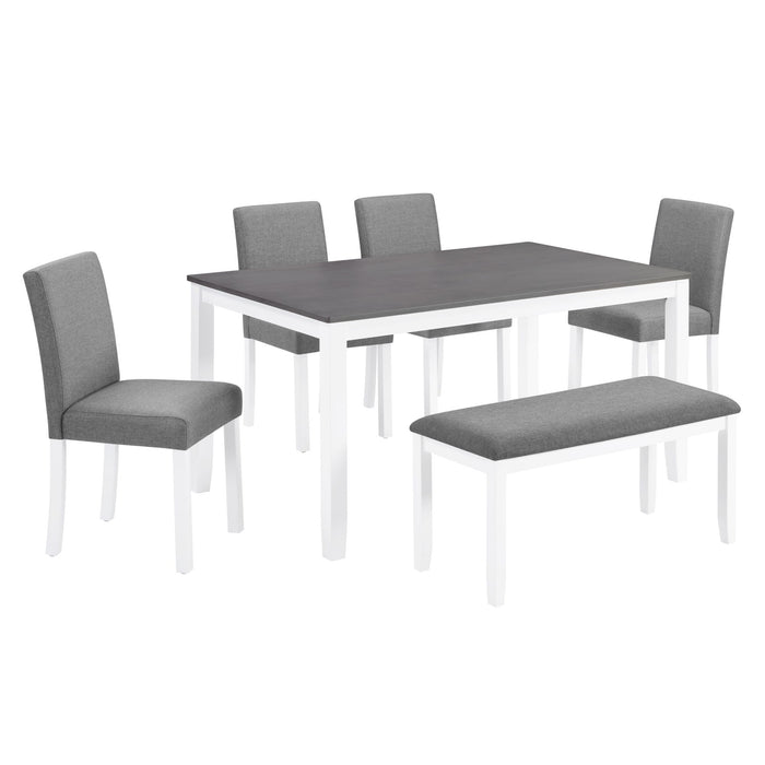6 Piece Dining Table Set With Bench And Chairs