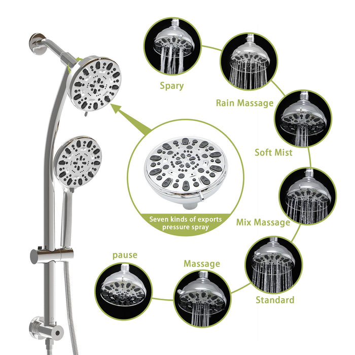 Multi Function Dual Shower Head Shower System With 4.7" Rain Showerhead, 7 Function Hand Shower, Adjustable Slide Bar