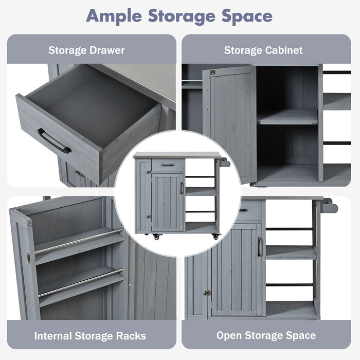 Outdoor Kitchen Island Prep Station With Lockable Wheels, Ample Storage, Towel & Spice Racks
