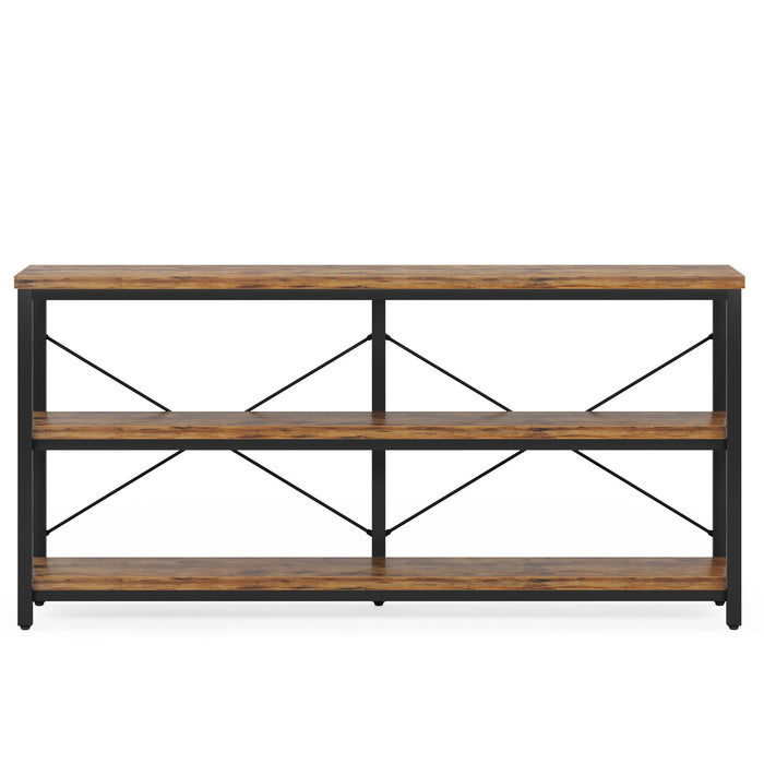 Console Table With 3 Tier Storage Shelves Finish, Slim Narrow Design For Living Entryway - Brown / Black