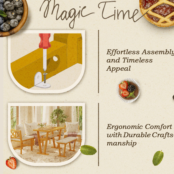 Farmhouse Solid Wood Dining Nook Set For 6, Space Saving High Top Corner Table With Bench & Chairs - Natural / White